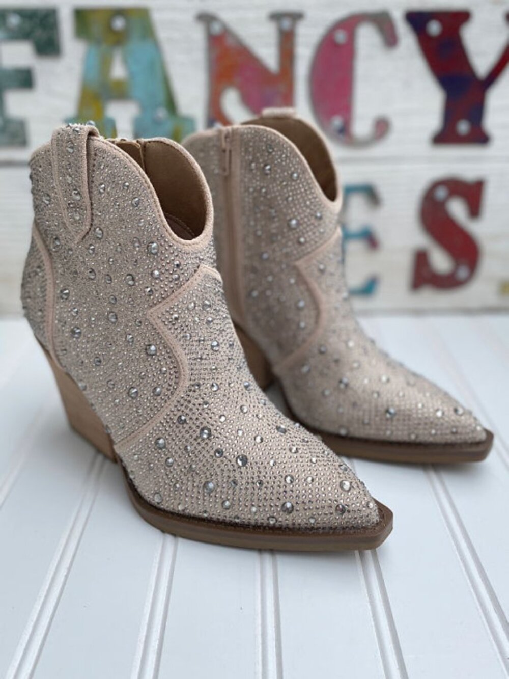 New Very G Austin Taupe Rhinestone Booties